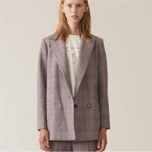 GANNI Hewitt Pink Plaid Double-Breasted Blazer Cady Tailored S dark academia